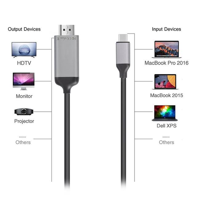 MINIX NEO C-4K 6FT USB-C to HDMI Cable 4K For Thunderbolt 3, Mac OS, Windows OS, Chrome OS - Grey - Grey - SW1hZ2U6MTIxMDk3