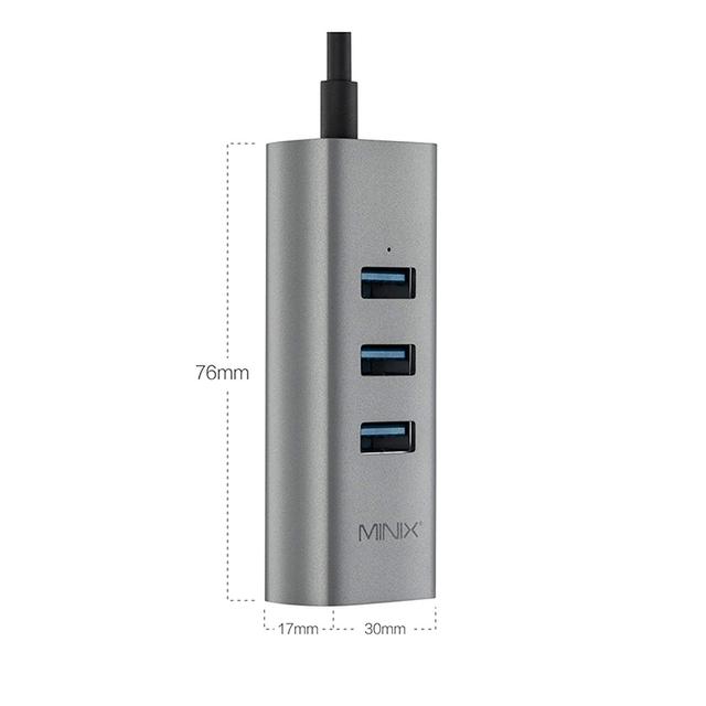MINIX Neo C-UE Gigabit Ethernet Adapter USB-C to 3-Port USB 3.0 For Windows OS, Mac OS, Chrome OS - Grey - SW1hZ2U6MTIxMTY3