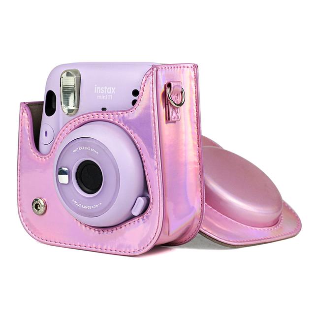 O Ozone Holographic Case for Fujifilm Instax Mini 11 Case PU Leather Instant Camera Cover with Adjustable Strap [ Designed Cover for Fujifilm Instax Mini 11 Instant Camera Bag ] - Pink - Pink - SW1hZ2U6MTI0Nzc0