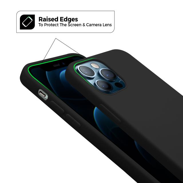 O Ozone Compatible Case for iPhone 12 Pro / iPhone 12, Classic Liquid Silicone Series Slim Gel Rubber Full Body Protection Soft Flexible Cover [Supports Wireless Charging] - Black - Black - SW1hZ2U6MTIzMTgz
