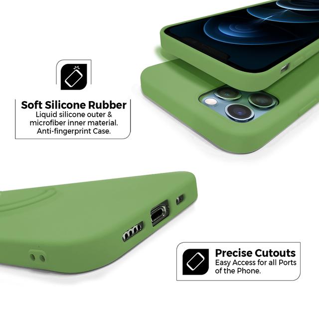 O Ozone Compatible Case for iPhone 12, Classic Liquid Silicone Series with Ring Holder Kickstand Slim Cover Works with Magnetic Car Mount [ Perfect Fit iPhone 12 Case ] - Green - Green - SW1hZ2U6MTI0MzQ3