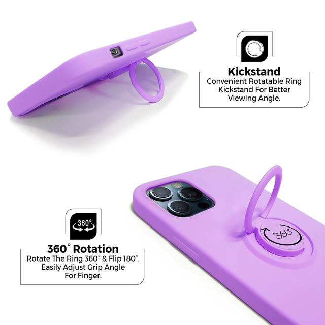O Ozone Compatible Case for iPhone 12, Classic Liquid Silicone Series with Ring Holder Kickstand Slim Cover Works with Magnetic Car Mount [ Perfect Fit iPhone 12 Case ] - Purple - Purple - SW1hZ2U6MTI1NDMw
