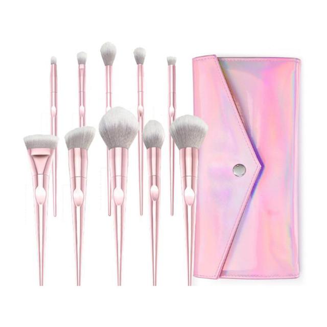O Ozone Professional Makeup Brush Set 10pcs Kit with PU Pouch Premium Synthetic Powder Foundation Eyeshadow Blush Lip Brush Tool [Durable, Unique, Stylish] - Hot Pink - SW1hZ2U6MTI2NDYx