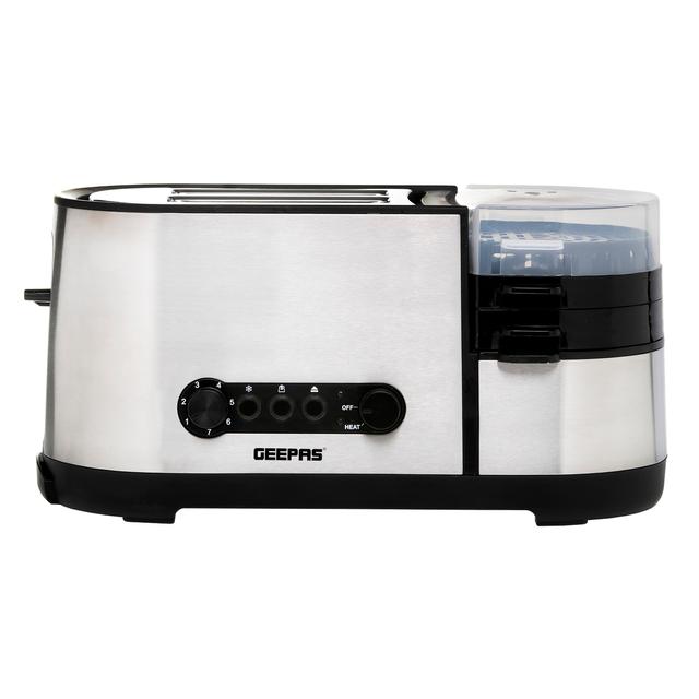 Geepas GBT36508UK 1250W Multi-Function Toaster with Egg Boiler and Poacher  - 2 Slice Toaster with Mini Frying Pan, Steamer Tray, Warming Rack - 6 Modes of Browning Control - Ideal Breakfast Set - 2 Year Warranty - SW1hZ2U6MTUwODQ3