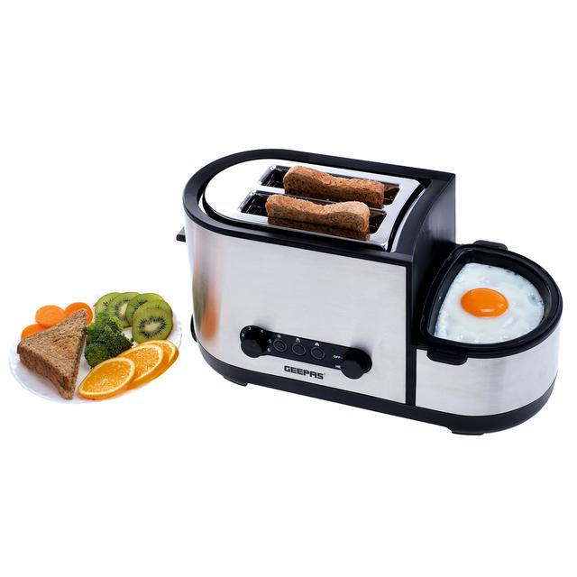 Geepas GBT36508UK 1250W Multi-Function Toaster with Egg Boiler and Poacher  - 2 Slice Toaster with Mini Frying Pan, Steamer Tray, Warming Rack - 6 Modes of Browning Control - Ideal Breakfast Set - 2 Year Warranty - SW1hZ2U6MTUwODU5