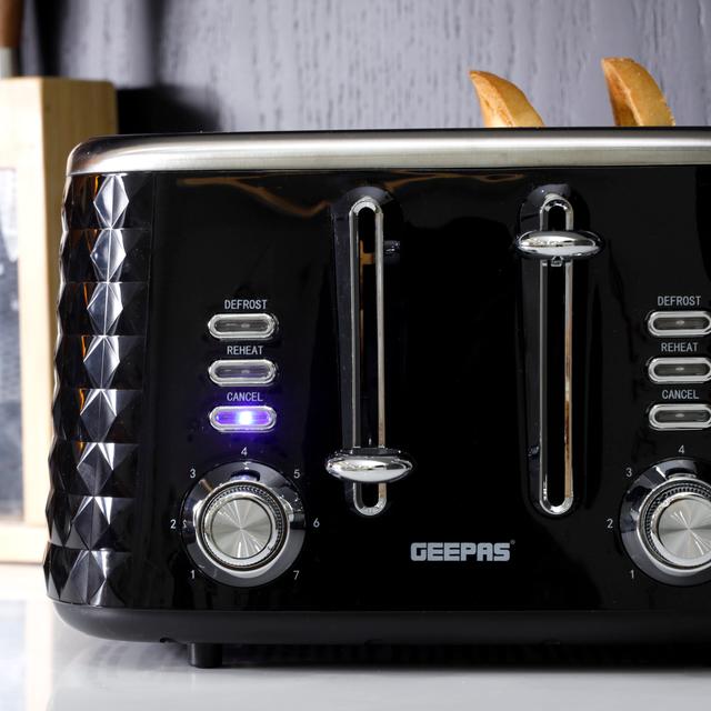 Geepas 4 Slice Bread Toaster - Adjustable 7 Browning Control 4 Slice Pop-Up Toaster with Removable Crumb Collection Tray, Self-Centering - Cancel, Defrost & Reheat - Perfect Sandwiches, Toast & More - SW1hZ2U6MTU0MTUw