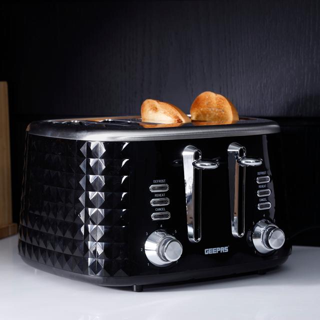Geepas 4 Slice Bread Toaster - Adjustable 7 Browning Control 4 Slice Pop-Up Toaster with Removable Crumb Collection Tray, Self-Centering - Cancel, Defrost & Reheat - Perfect Sandwiches, Toast & More - SW1hZ2U6MTU0MTQ0
