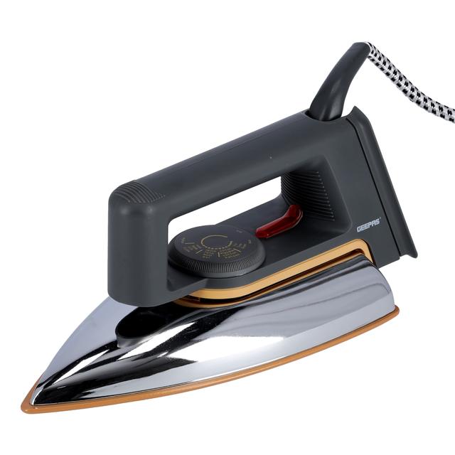 Geepas 1200W Dry Iron - Non-Stick Coating Plate & Adjustable Thermostat Control - Indicator Light - Perfect for All Types Of Clothes - 2 Years Warranty - SW1hZ2U6MTQ4NjM4