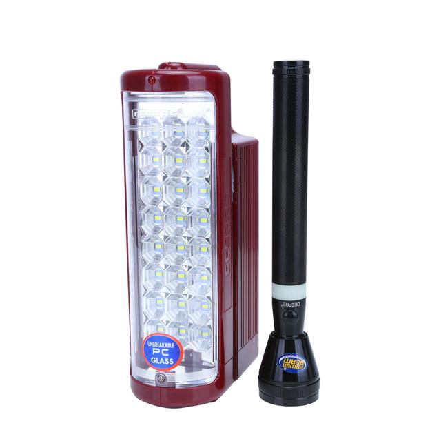 Geepas Rechargeable LED Lantern & 1Pc Torch - Emergency Lantern with Light Dimmer Function - 24 Pcs Super Bright LEDs- Ideal for Outings, Trekking, Campaigning & More - SW1hZ2U6MTUyNzcz