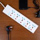 Geepas 5 Way Extension Socket 13A – 4 Power Switches with Led Indicators - Extra Long 3m Cord with Over Current Protected - Ideal for All Electronic Devices - SW1hZ2U6MTM2OTky