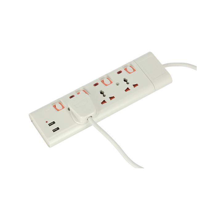 Geepas 3 Way Extension Socket with 2 USB Port - 4 Power Switches with Led Indicators - Extra Long 5m Cord with Over Current Protected - Ideal for All Electronic Devices - SW1hZ2U6MTM3MTA0