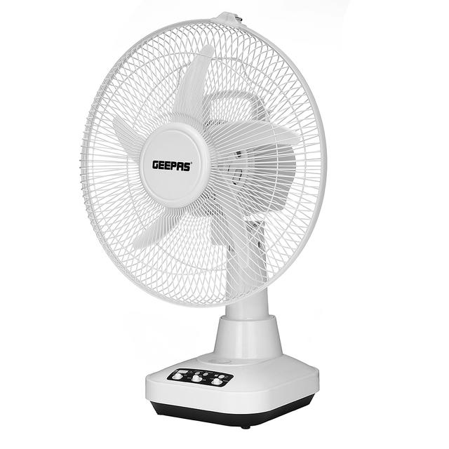 Geepas GF21118 12'' Rechargeable Fan - 2 Speed Settings with 6 Hours Continuous Working & 24 Hours LED Light - 5000 Mah Battery - Ideal for Office, Home & Outdoor Use - SW1hZ2U6MTM3NDA0