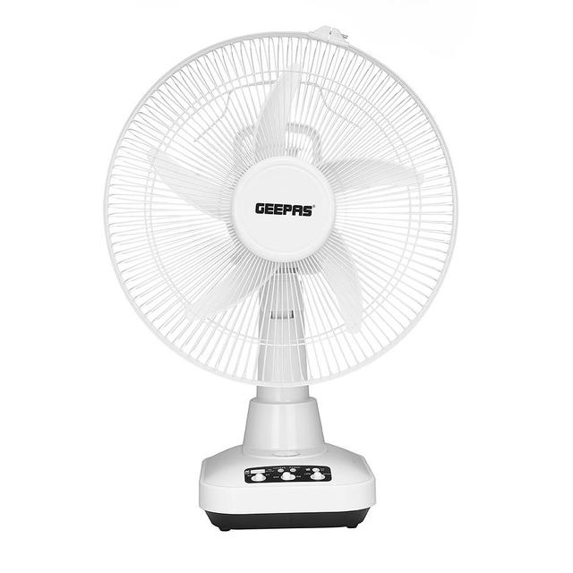 Geepas GF21118 12'' Rechargeable Fan - 2 Speed Settings with 6 Hours Continuous Working & 24 Hours LED Light - 5000 Mah Battery - Ideal for Office, Home & Outdoor Use - SW1hZ2U6MTM3Mzk2