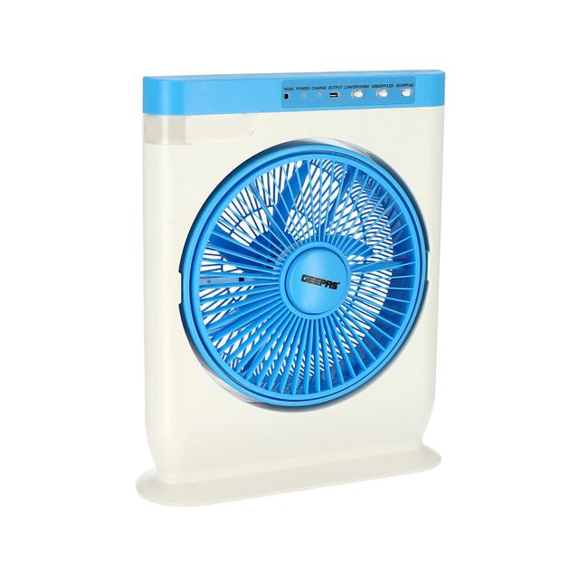 Geepas 12'' Rechargeable Box Fan - 2 Speed Settings Fan with Led Light - 10 Hours Working -Ideal for Office, Home & Outdoor Use - 2 Years Warranty - SW1hZ2U6MTUxODM5