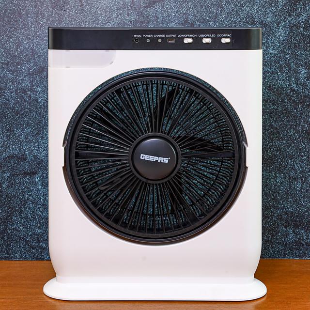Geepas 12'' Rechargeable Box Fan - 2 Speed Settings Fan with Led Light - 10 Hours Working -Ideal for Office, Home & Outdoor Use - 2 Years Warranty - SW1hZ2U6MTUxODQ5