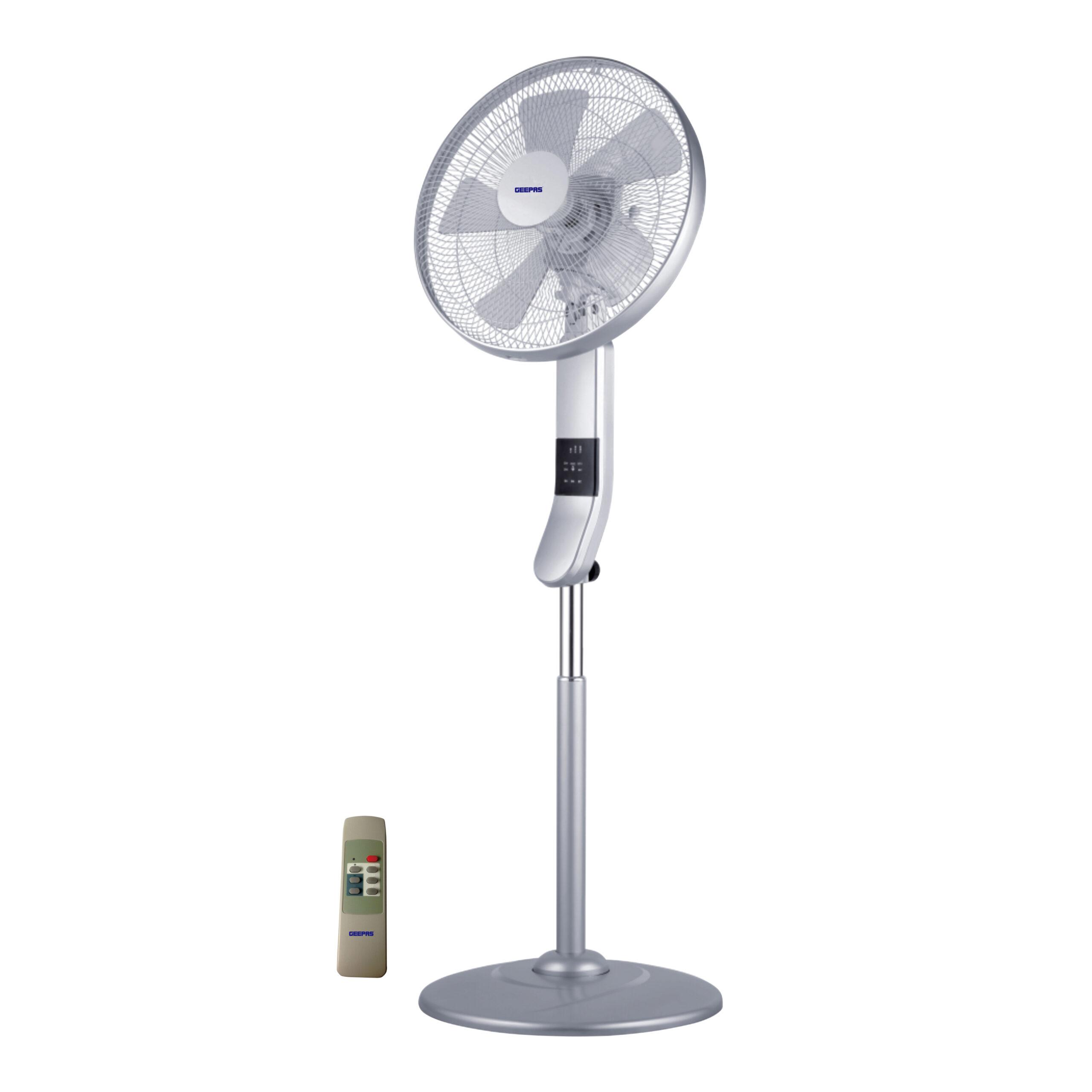 مروحة Geepas Stand Fan With Remote Control 50W - 3 Speed, 5 Leaf Blade, Adjustable Height