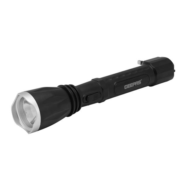 Geepas Rechargeable LED Flashlight -Hyper Bright 1W Hi-Power LED Torch Light -Built-in 400mAh Lead Acid Battery -Powerful Torch for Outdoor Activities - SW1hZ2U6MTM4MzE4