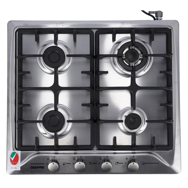 Geepas GGH6391FST 4-Burner Gas Hob - Attractive Design, 4 Controlling Knobs with 2.5Kw Triple Wok Burner -Automatic Ignition, 4 Heating Zones -Stainless Steel Body - SW1hZ2U6MTM4NDU4