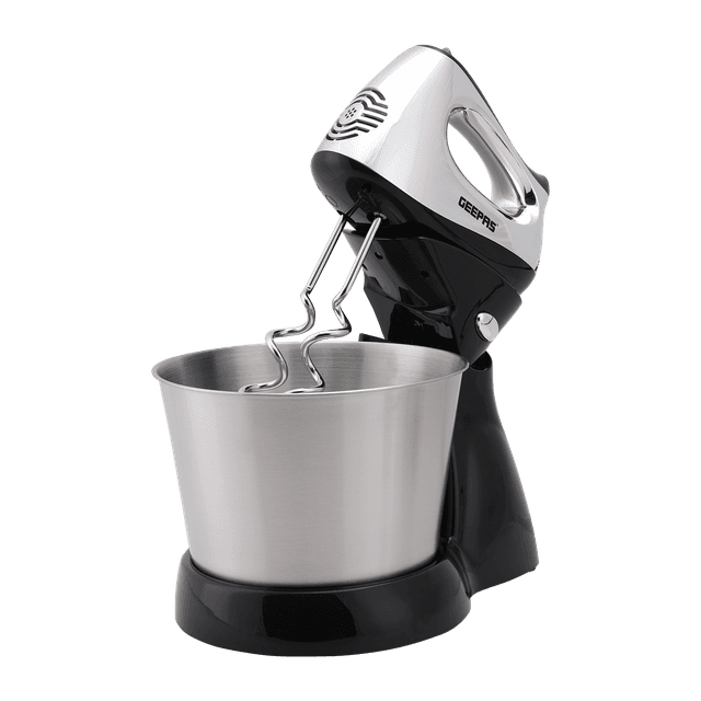 Geepas GHM5461 200W 2.5L Stand Mixer - Stainless Steel Mixing Bowl for Bread & Dough - 5 Speed Control, Eject Button, Turbo Function- 2 Year Warranty - SW1hZ2U6MTM5MzMw