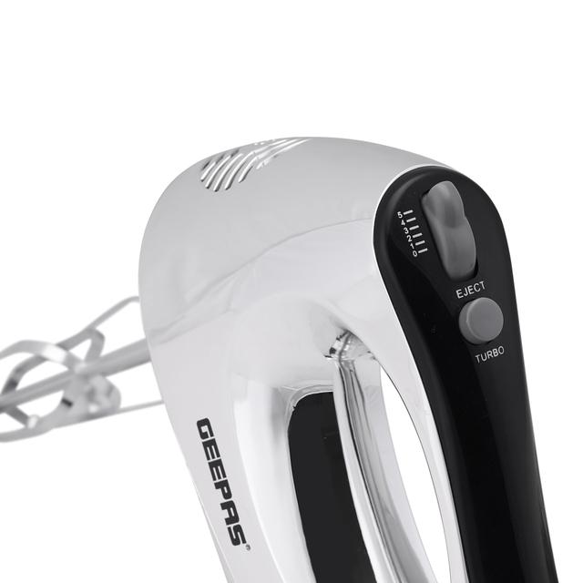 Geepas GHM6127 200W Hand Mixer - 5 Speed Function with Turbo, 2 Stainless Steel Beaters & Dough Hooks, Eject Button - 2 Years Warranty - SW1hZ2U6MTM5MzQ4