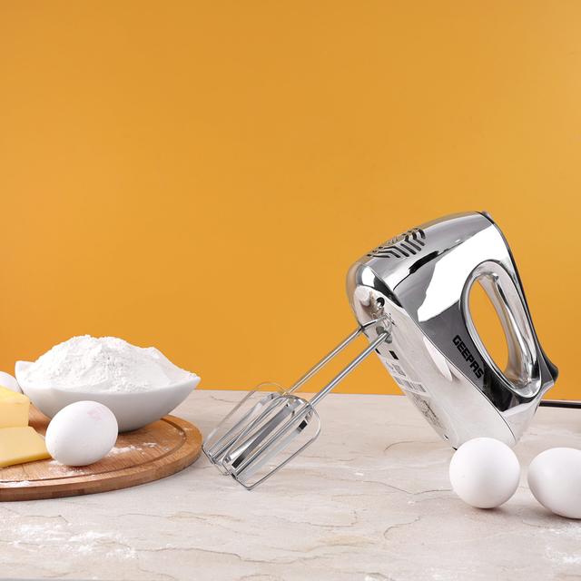 Geepas GHM6127 200W Hand Mixer - 5 Speed Function with Turbo, 2 Stainless Steel Beaters & Dough Hooks, Eject Button - 2 Years Warranty - SW1hZ2U6MTM5MzU0