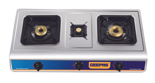 Geepas Triple Burner Gas Hob/Stove - Attractive Design, Gas Range 3-Burner Stove Cooktop, Auto Ignition, Outdoor Grill, Camping Stoves- Stainless Steel Body - SW1hZ2U6MTUyNTM4