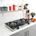 Geepas GK6879 2-Burner Gas Hob 70 mm & 90 mm - Tempered Glass Worktop - Automatic Ignition, 2 Heating Zones 4.5Kw- Stainless Steel Frame - 2 Years Warranty - SW1hZ2U6MTQwNjI1