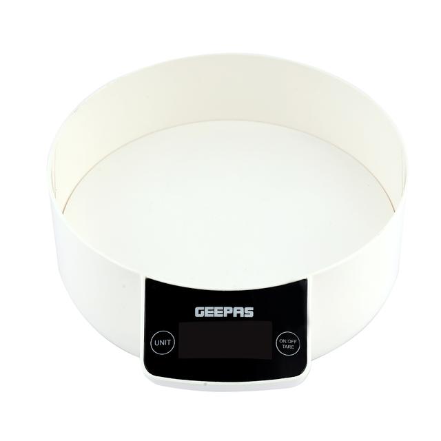 Geepas Digital Kitchen Scale - Portable Food Scale with Lcd Backlight Screen & Multi-Purpose Weight Scale with Stainless Steel Bowl, 11 lb/5kg - 2 Years Warranty - SW1hZ2U6MTUxOTY3