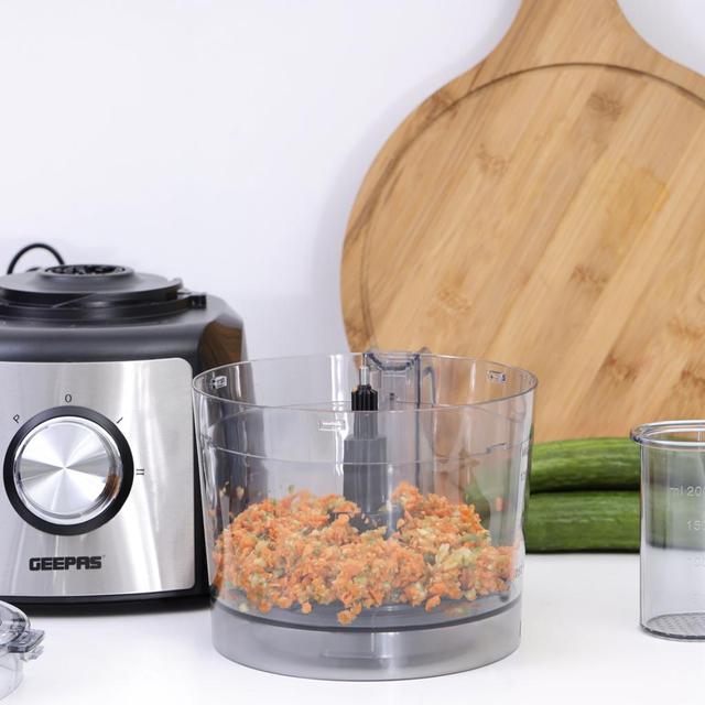 Geepas GMC42011 1200W Compact Food Processor – Multitasker Electric Chopper & Grater Attachments - 1.2L Bowl Capacity - Stainless Steel & Dough Blades Included - SW1hZ2U6MTQxMDMy