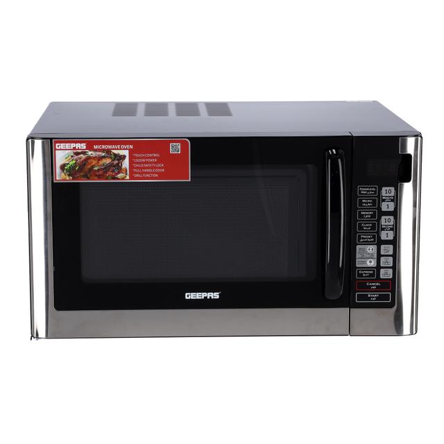 Geepas GMO1898 45L Digital Microwave Oven - 1500W Multiple Cooking Menus with Arabic Control Panel -Reheating & Defrost Function-Handle door, Digital Controls - SW1hZ2U6MTQxMjIy