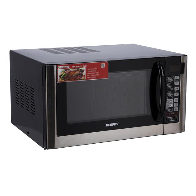 Geepas GMO1898 45L Digital Microwave Oven - 1500W Multiple Cooking Menus with Arabic Control Panel -Reheating & Defrost Function-Handle door, Digital Controls - SW1hZ2U6MTQxMjI4
