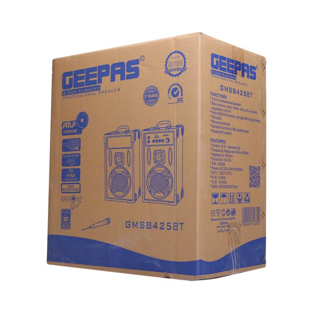 Geepas GMS8425 6.5" 2 Channel Professional Speakers - Master Volume/Bass/Treble Knob, Wireless Microphone, USD & SD Ports -Ideal for Discos, Singing, Karaoke - SW1hZ2U6MTUyMDU1