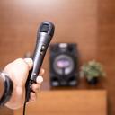Geepas GMS8575 8Inch Trolley Bluetooth Speaker - Wireless Microphones, Battery Rechargeable - Karaoke DJ Speaker with LED Lights -USB & Auxiliary Inputs - SW1hZ2U6MTQxODI4