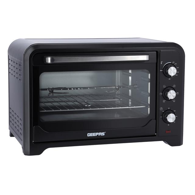 Geepas 42L Electric Kitchen Oven - Powerful 2000W with Crumb Tray, 60 Minutes Timer & Rotisserie & Convection Function - 6 Selectors for Baking & Grilling - 4 Accessories Included - 2 Years Warranty - SW1hZ2U6MTUxMzYz