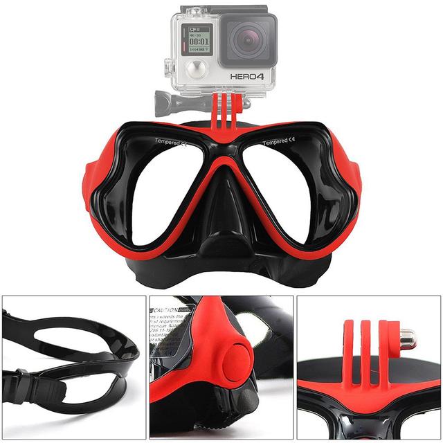 O Ozone Snorkeling Mask with Mount [ Diving Mask, Scuba Mask ] Compatible for GoPro, for SJCAM, for YI Action Camera Accessory - Black - Red - SW1hZ2U6MTI0MjE4