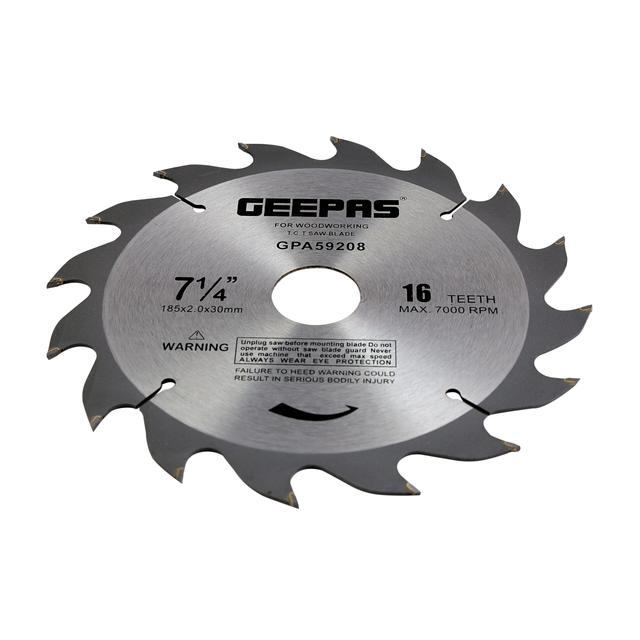 Geepas GPA59208 Professional Circular Saw Blade - 185mm x 30mm bore, 20mm Ring - 16 ATB Calibered Teeth - Ideal for Carpenter, Professional, DIYers & More - SW1hZ2U6MTUwNjM2