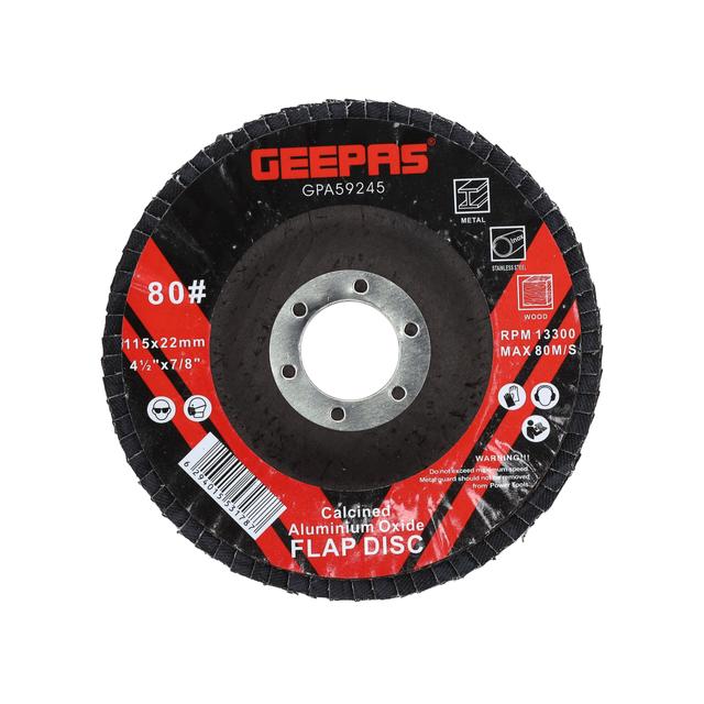 Geepas Flap Disc 115mm X 22.2 - Perfect for All 4.5" Angle Grinders - 22.2mm Bore Size with Aluminium Oxide Grit - Ideal for Rust Removal & Deburring Jobs - SW1hZ2U6MTU0NjUw