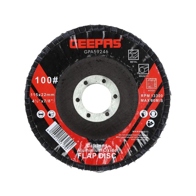 Geepas Flap Disc 115mm X 22.2 - Perfect for All 4.5" Angle Grinders, Grit P100 - 22.2mm Bore Size with Aluminium Oxide Grit - Ideal for Rust Removal & Deburring Jobs - SW1hZ2U6MTU0NjU3