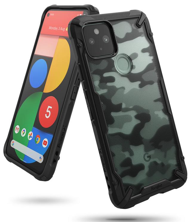 Ringke Cover for Google Pixel 5 Case Hard Fusion-X Ergonomic Transparent Shock Absorption TPU Bumper [ Designed Case for Google Pixel 5 ] - Camo Black - Camo Black - SW1hZ2U6MTI4Nzk2