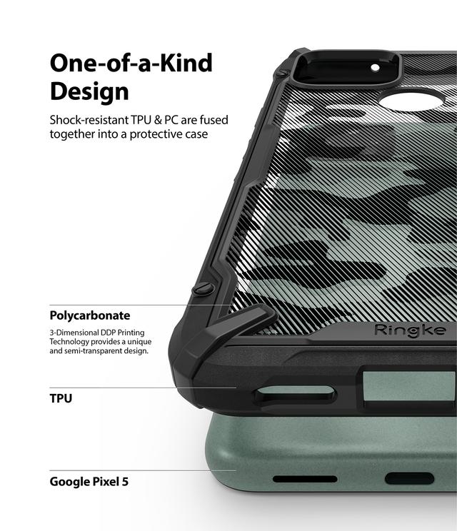 Ringke Cover for Google Pixel 5 Case Hard Fusion-X Ergonomic Transparent Shock Absorption TPU Bumper [ Designed Case for Google Pixel 5 ] - Camo Black - Camo Black - SW1hZ2U6MTI4Nzk4