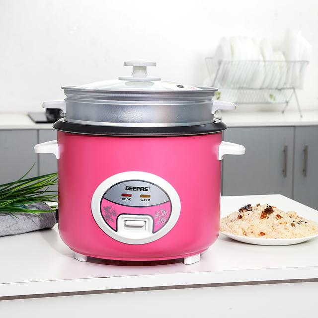 Geepas 1.8L Deluxe Ricer Cooker 700W - Non-Stick Inner Pot - Cook/Steam/Keep Warm Function- Make Rice & Steam Healthy Vegetables - 2 Years Warranty - SW1hZ2U6MTQyNzc1