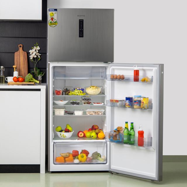 Geepas GRF5109SXHN 500L Double Door Refrigerator - Digital Temperature Control Quick Cooling & Long-lasting Freshness, Recessed Handle - SW1hZ2U6MTQyOTU4