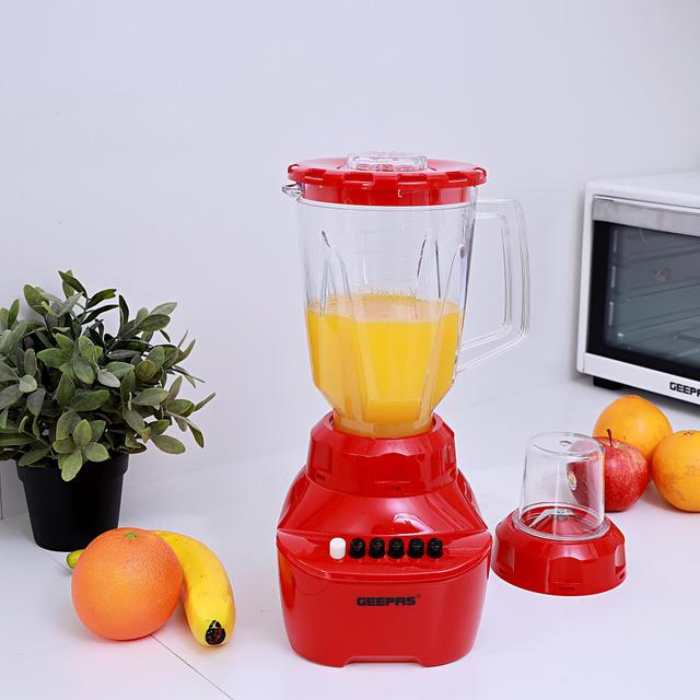 Geepas GSB44064 400W 2 in 1 Multi-functional Blender - Stainless Steel Blades, 4 Speed Control with Pulse - 1.5L Jar, Overheat Protection- Ice Crusher, Chopper, Coffee Grinder & Smoothie Maker - 2 Years Warranty - SW1hZ2U6MTQ4MTU4