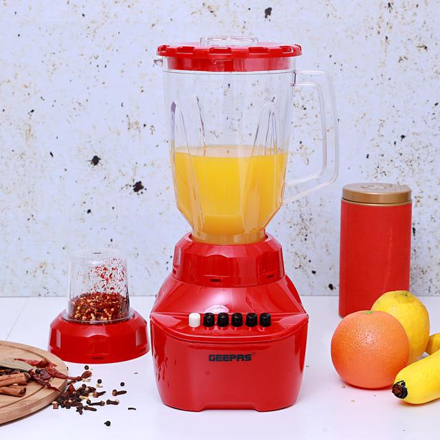 Geepas GSB44064 400W 2 in 1 Multi-functional Blender - Stainless Steel Blades, 4 Speed Control with Pulse - 1.5L Jar, Overheat Protection- Ice Crusher, Chopper, Coffee Grinder & Smoothie Maker - 2 Years Warranty - SW1hZ2U6MTQ4MTYw