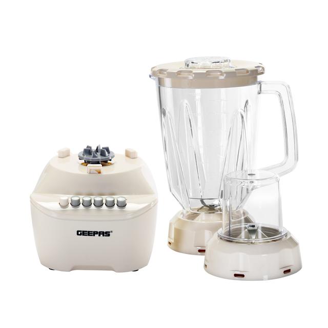Geepas GSB5362 400W 2 in 1 Blender - Stainless Steel Blades, 4 Speed Control with Pulse - Over Heat Protection- Chopper, Coffee Grinder & Smoothie Maker - SW1hZ2U6MTQzMzY2