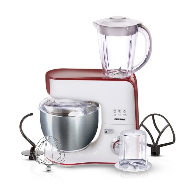 Geepas GSM43011 1000W 5 in 1 Stand Mixer - 10- Speed Jug Blender & Coffee Grinder - 5.5L Mixing Bowl with Beater, Whisk & Dough Hook - 1.5L Jug Smoothies Blender & Protein Shakes - SW1hZ2U6MTQzOTMz