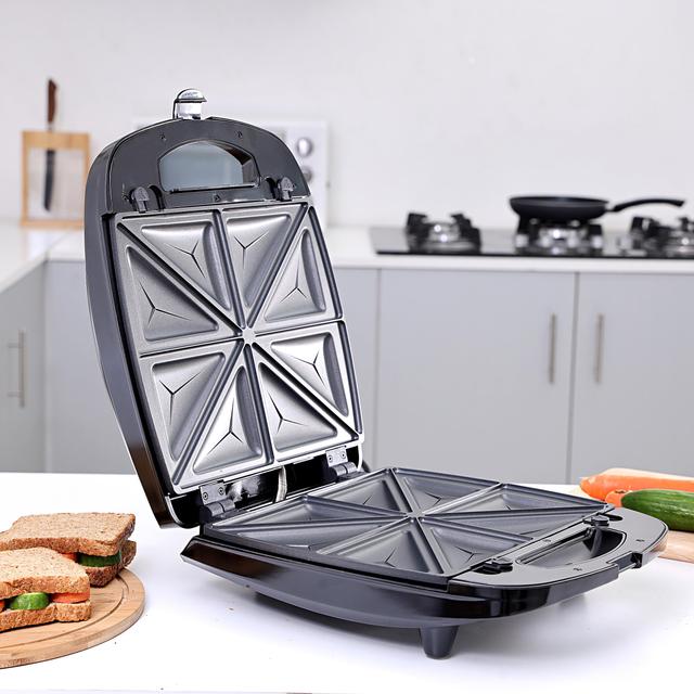 Geepas GSM5444 920W 2 Slice Sandwich Maker - Cooks Delicious Crispy Sandwiches - Cool Touch Handle, Automatic Temperature Control and Non-Stick Plate - Breakfast Sandwiches & Cheese Snack - 2 Years Warranty - SW1hZ2U6MTQ0MDMz