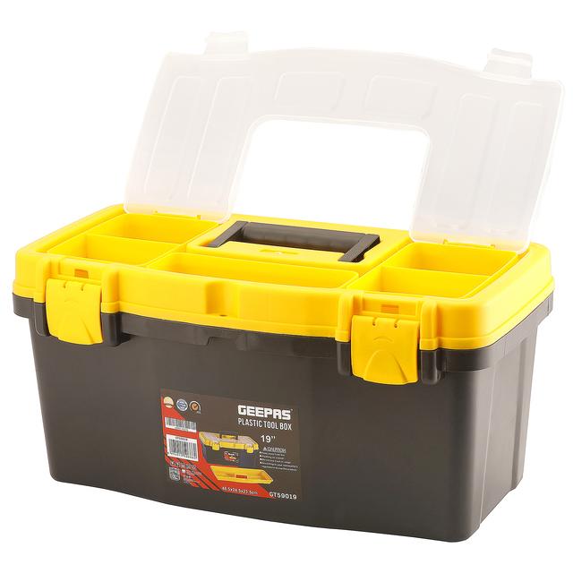 Geepas 19" Plastic Tool Box with Safe Metal Latches, Durable Tool Box with Tools and Wheel, Handy Storage Compartments - SW1hZ2U6MTUwNzMz
