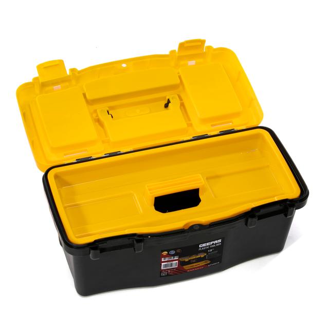 Geepas 19" Plastic Tool Box with Safe Metal Latches, Durable Tool Box with Tools and Wheel, Handy Storage Compartments - SW1hZ2U6MTUwNzM5