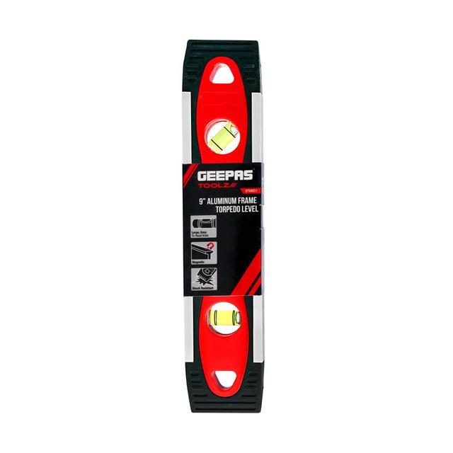 Geepas 9 Inch Torpedo Spirit Level with Magnetic V-Groove Base for Accurate and All-Round Reading - SW1hZ2U6MTQ0OTU3